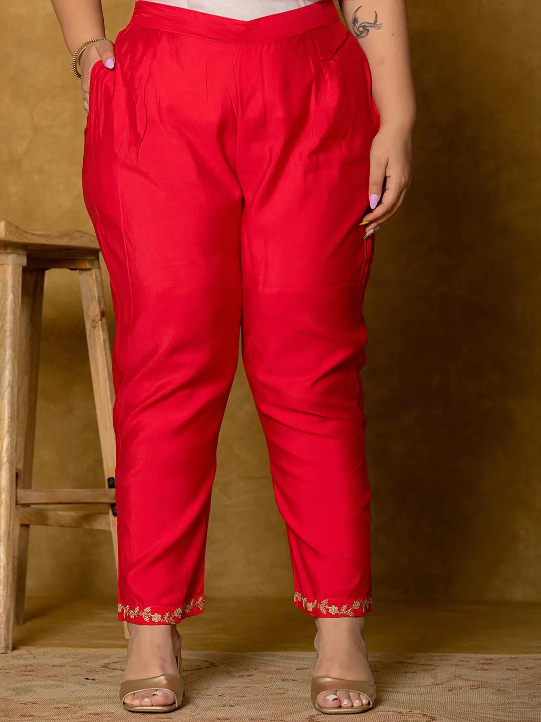 Yufta Fuchsia Silk Embroidered Plus Size Kurta Dupatta Set