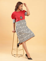 Thumbnail for BohoJazz Fusion Ikkat and Red Linen Sheath Dress