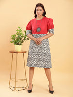 Thumbnail for BohoJazz Fusion Ikkat and Red Linen Sheath Dress