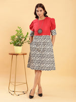 Thumbnail for BohoJazz Fusion Ikkat and Red Linen Sheath Dress