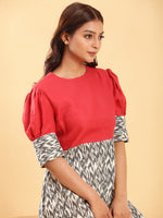 Thumbnail for BohoJazz Fusion Ikkat and Red Linen Sheath Dress