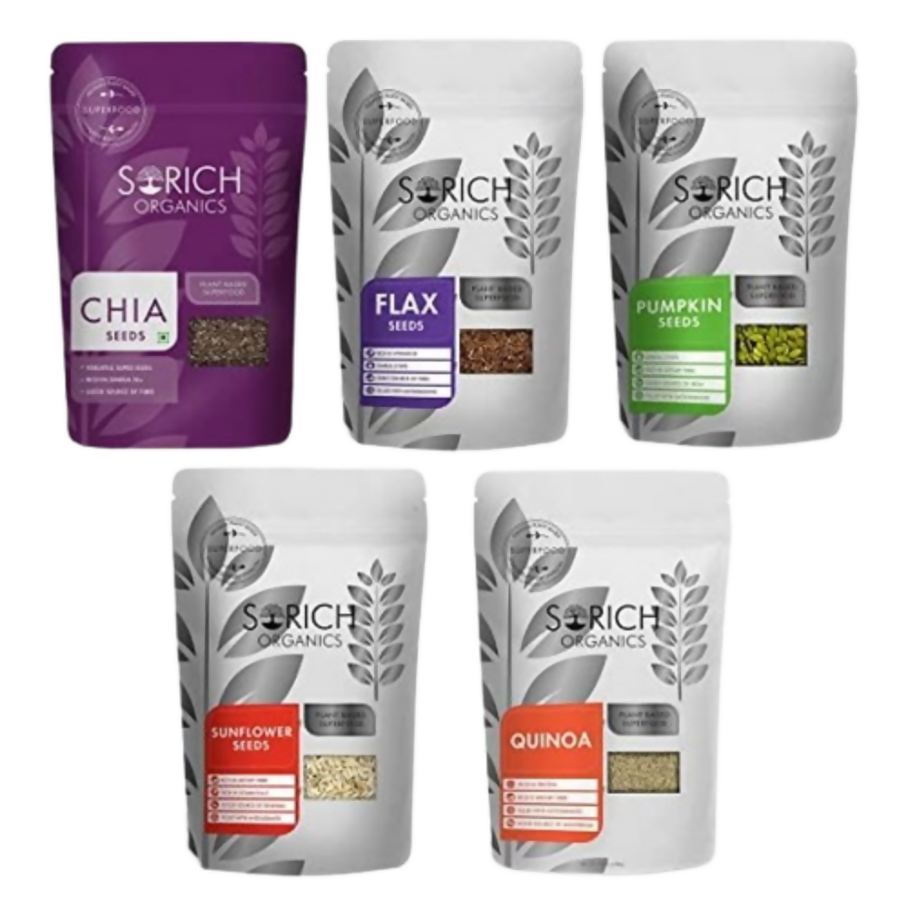 Sorich Organics Combo of Chia, Pumpkin, Sunflower, Flax and Quinoa Seeds for Eating - Distacart