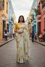 Thumbnail for Teeya Creation Cream Rangoli Silk Embroidery Work Party Wear Designer Saree - Distacart