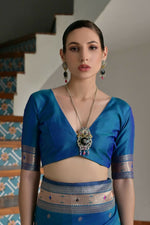 Thumbnail for Vishnu Weaves Women's Rama Paithani Silk Zari Woven Saree with Blouse