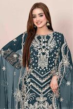 Thumbnail for Anaita Teal Faux Georgette Stitched Suit with Embroidery Work - Distacart