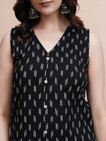 Thumbnail for Vishudh Black Printed Pure Cotton Straight Kurta with Palazzos