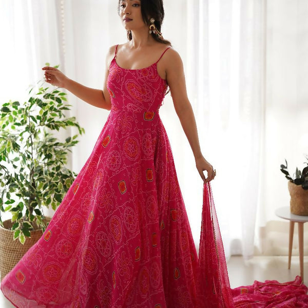 Joban Fashion Pink Kurta Set Chiffon Sequin Embroidery Work