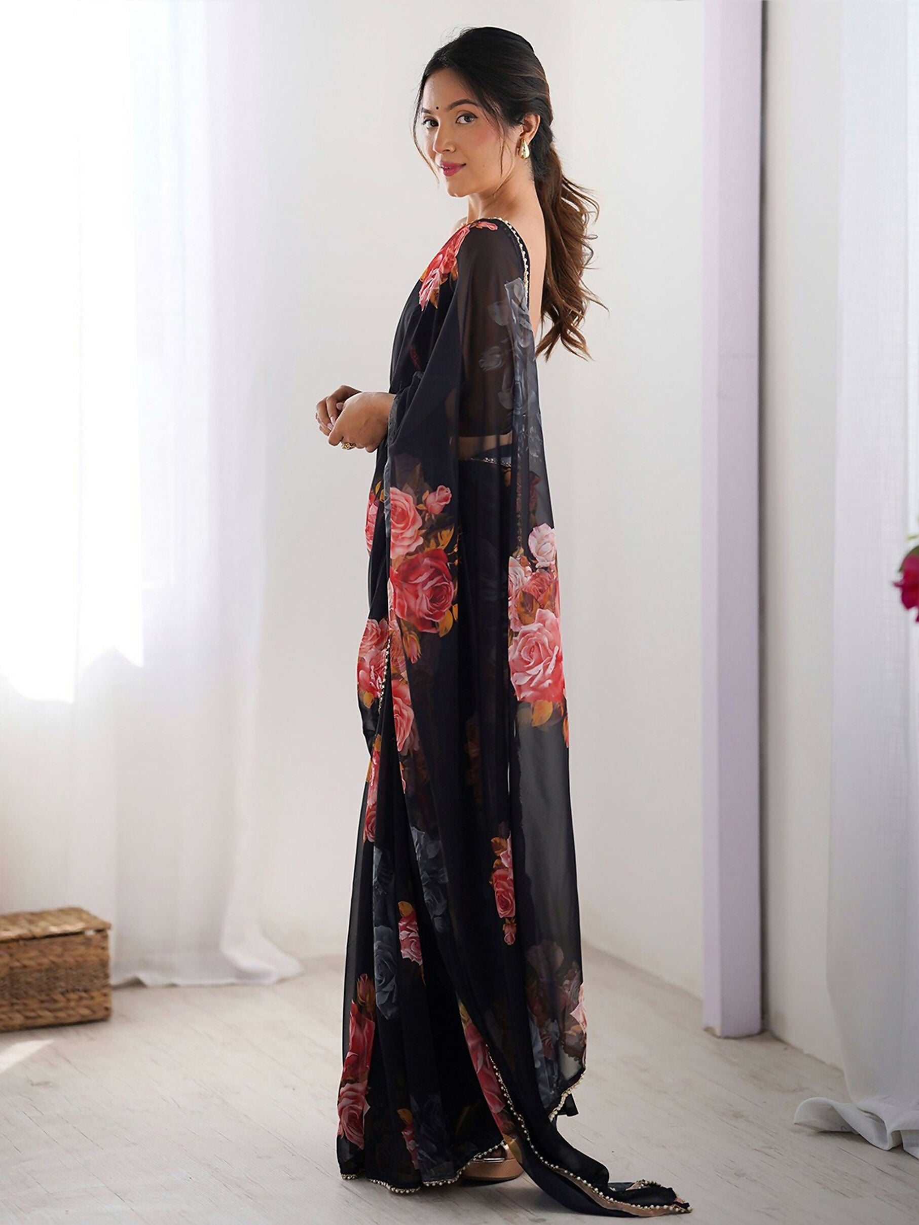 Traditional Partywear Black Georgette Fancy Saree-Pavitra