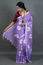 Thumbnail for Exclusive Collection Violet Pure Cotton Saree With Sunflower Design