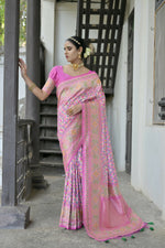 Thumbnail for Vishnu Weaves Women's Baby-Pink Paithani Silk Saree with Blouse - Distacart