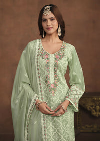 Thumbnail for Mint Green Soft Organza Embroidered Festive Salwar Suit - Emponline - Distacart