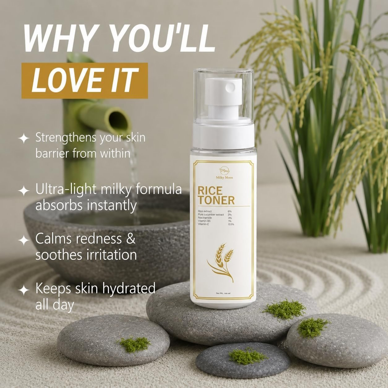 Milky Moon Rice Water Toner With Niacinamide & Cucumber - Dista