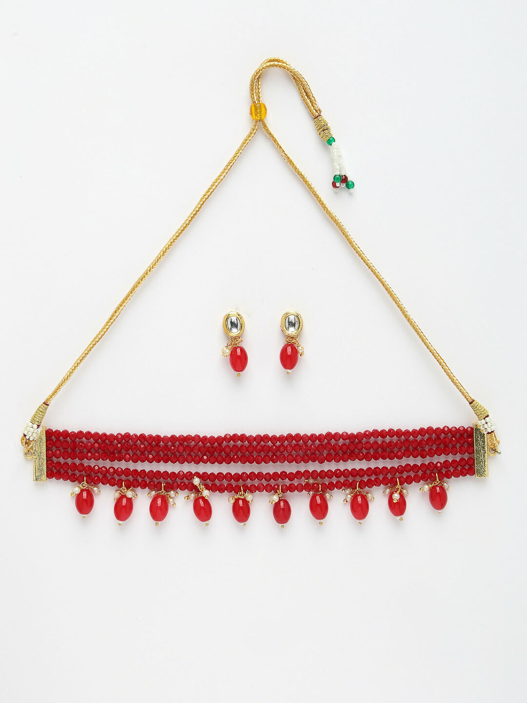 NVR Women's Red Artificial Beads Layered Necklace with Drop Earring - Distacart