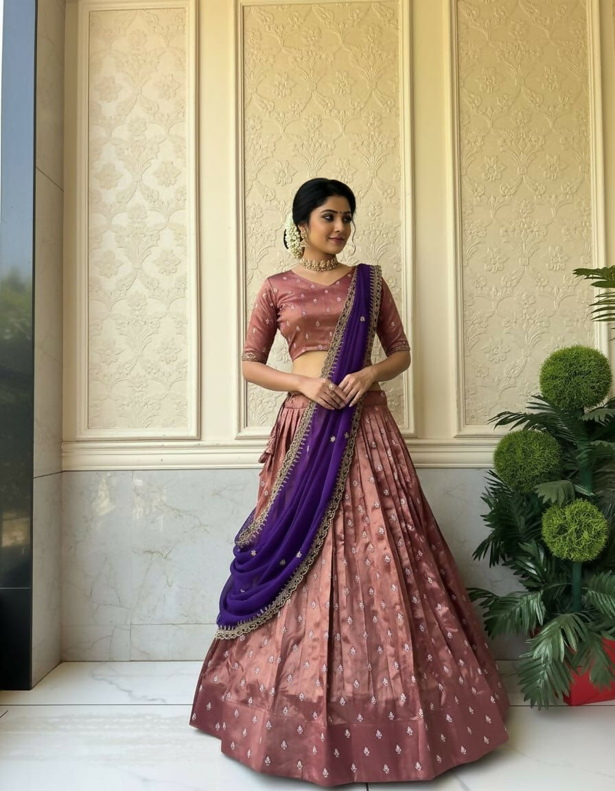 Teeya Creation Womens New Trending Zari Weaving Work Lehenga Choli Set - Brown - Dista