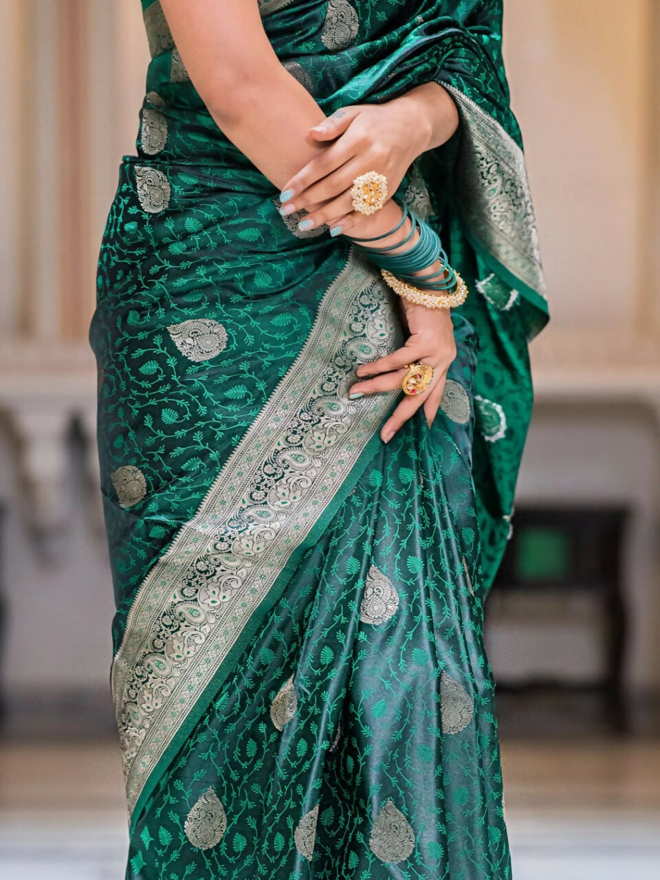 Preksha Creation Banarasi Soft Silk Women Green Saree - Distacart