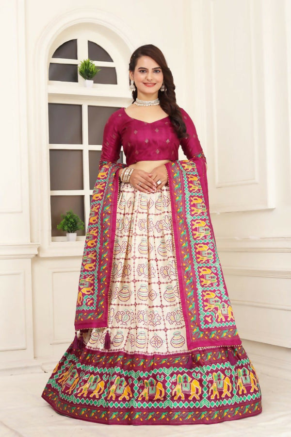 Preksha Creation Indian Festive Tussar Silk Women Lehenga Choli And Masterpiece Of Craftmanship And Style. - Pink - Distacart