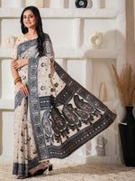 Thumbnail for Astita Linen Cotton Black & Cream Saree