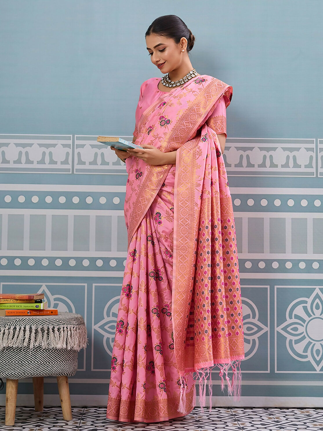 Shree Shyam Fashion Light Pink Silk Saree - Distacart