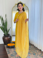 Thumbnail for The52 Yellow Women's Beautiful Embroidered Rayon Fabric with Straight Kurta, Pant and Dupatta Set - Distacart