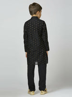 Thumbnail for Joban Fashion Kids Island Full Sleeves Chanderi Kurta, Pyjama Set with Traditional Butta Work - Black - Distacart