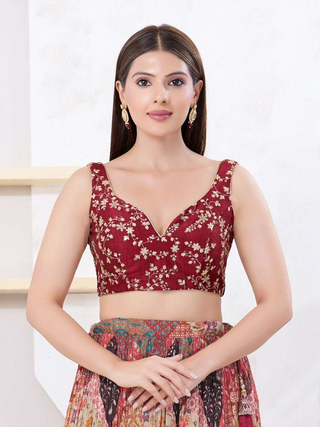 Joban Fashion Maroon Mulberry Silk Sleeveless Back Open Blouse