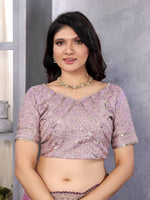 Thumbnail for Vastranavya Lavender Embroidery Work Shimmer Chiffon Saree with Unstitched Blouse
