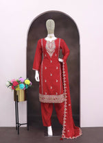 Thumbnail for Anaita Red Heavy Chinon Readymade Suit with Embroidery & Sequence Work