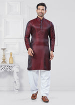 Thumbnail for Joban Fashion Men's Jacquard Silk Marron Printed Kurta Pyjama set - Distacart