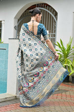 Thumbnail for Vishnu Weaves Women's Rama Banarasi Silk Patola Zari Woven Saree with Blouse