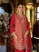 Thumbnail for Aarshi Fashions Red Chinon Silk Full Stitched Wedding Suits
