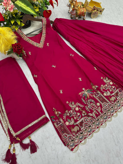 Teeya Creation Womens New Stylish Moti Beads With Cording Sequence Thread Embroidery Work Pink Kurta Set - Dista