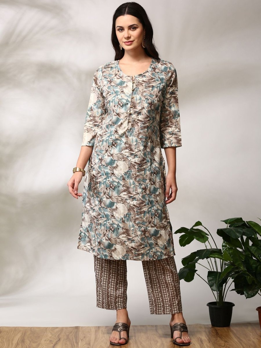 Anouk Floral Printed Regular Straight Kurta with Trousers - Distacart