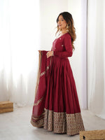 Thumbnail for The52 Women's Gorgeous Chinon Silk Fabric Embroidery Work Flared Anarkali Pant and Dupatta Set - Distacart