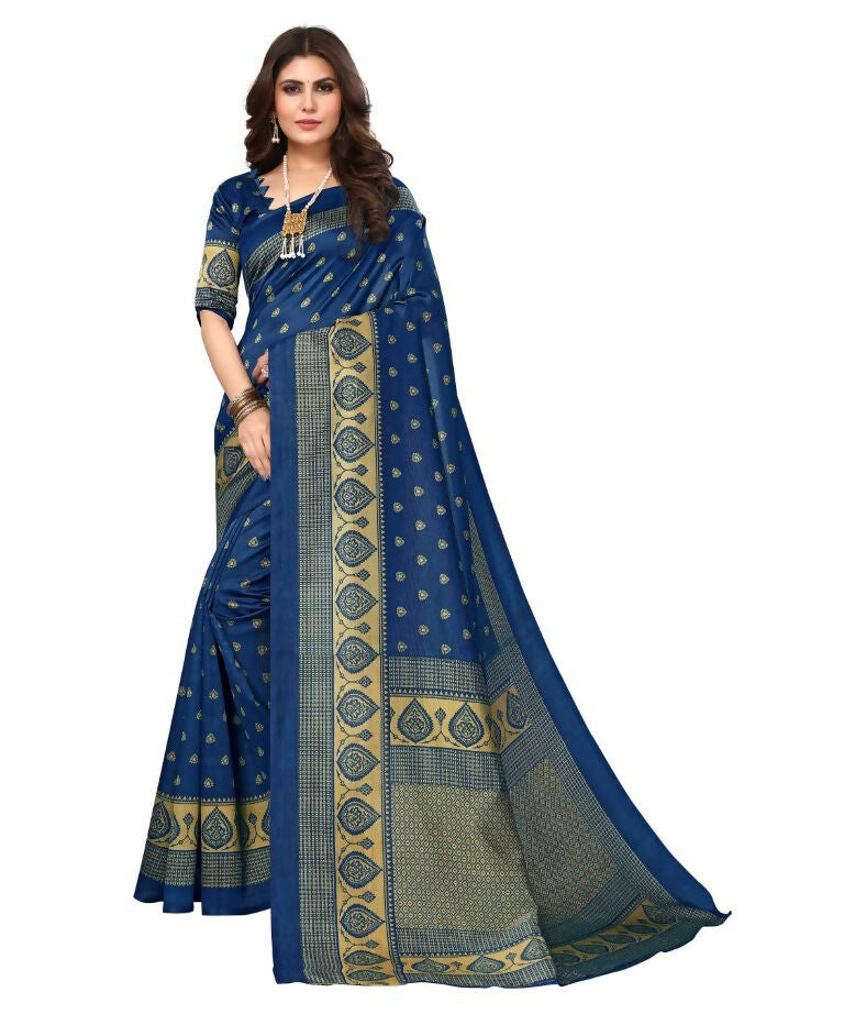 Vamika Blue Printed Art Silk Saree - Distacart