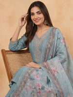 Thumbnail for Janasya Sage Straight Rayon Top, Bottom & Dupatta - Dista
