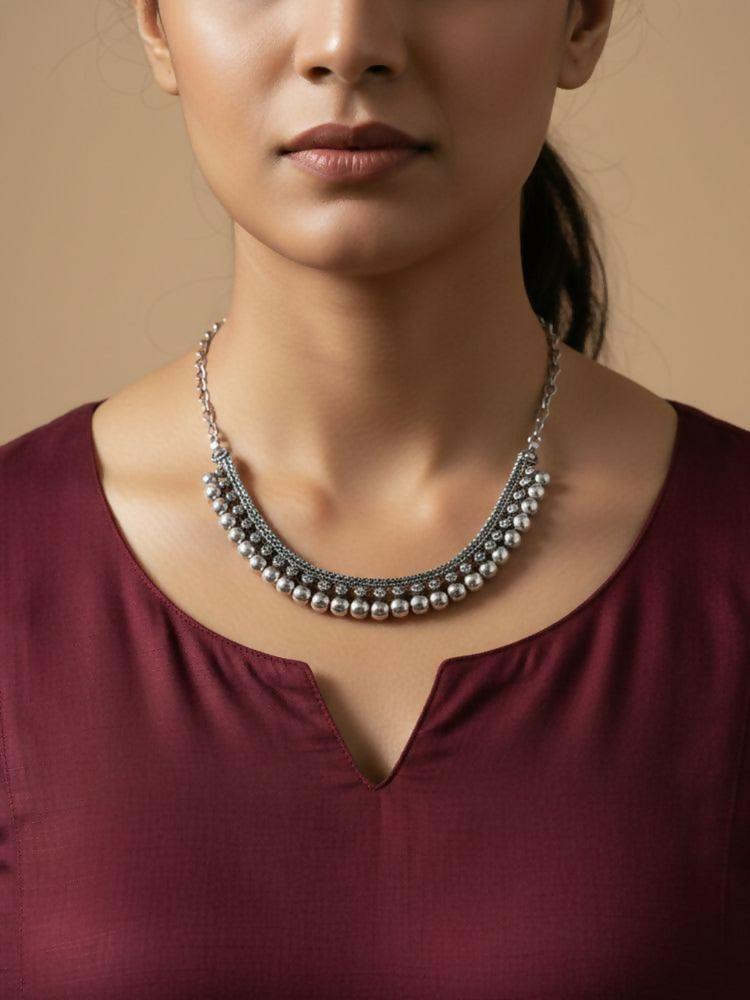 NVR Women Oxidised Silver Plated Necklace - Distacart