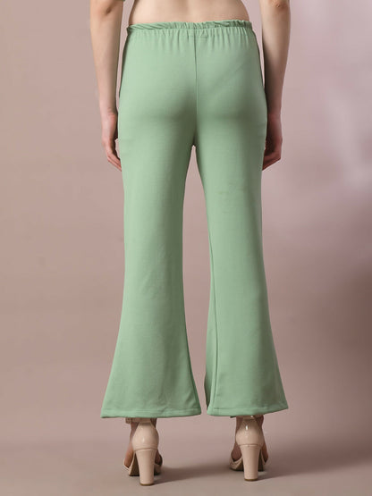 Myshka Women's Sea Green Solid Party Parallel Trousers - Distacart