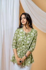 Thumbnail for Joban Fashion Green Floral Hand Block Printed Cotton Co-Ord Set - Distacart