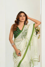 Thumbnail for Vastranavya Green Digital Printed Linen Ready To Wear Designer Saree with Unstitched Blouse - Distacart