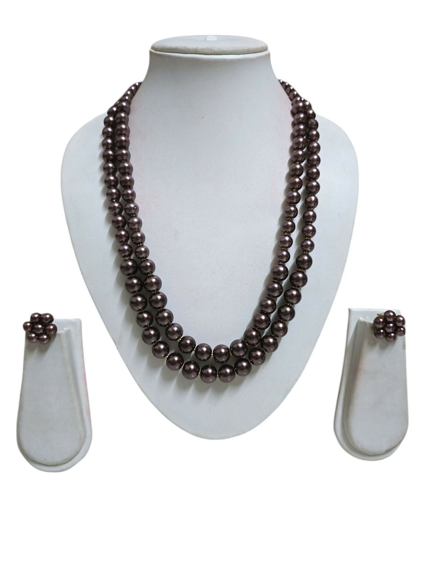 Inhanns Everyday Workwear Pearl Set (Double Layered Pearls) - Chocolate - Distacart