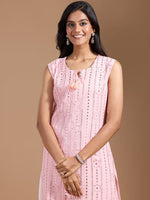 Thumbnail for Ode by House of Pataudi Women Striped Thread Work Kurta - Distacart