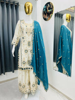 Thumbnail for Teeya Creation White Color Chinon Silk Party Wear Trending Palazzo Set - Distacart