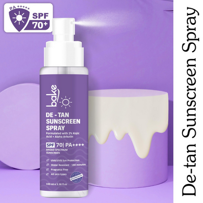 Bake De-tan Waterproof Sunscreen Spray SPF 70 PA+++ with 2% Kojic Acid - Distacart