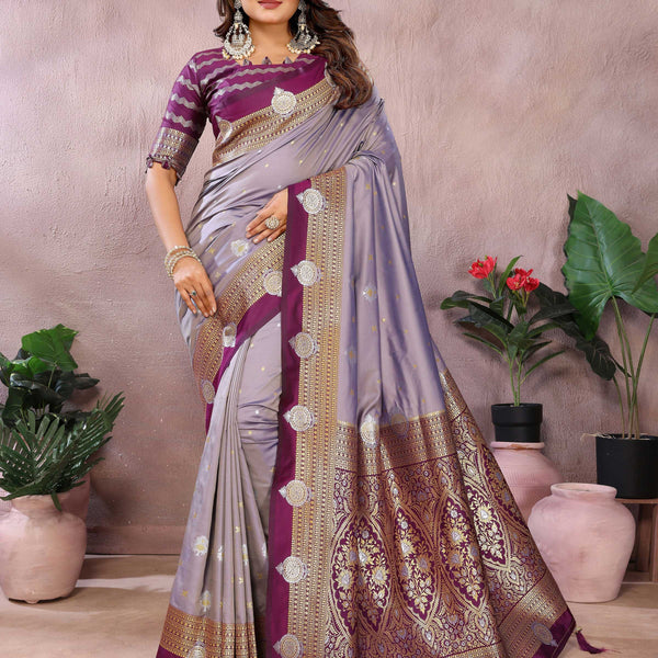 Aastha Fashion Lavender Silk Sarees Weaving Saree - Distacart