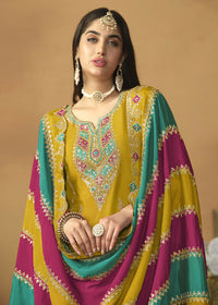 Thumbnail for Chinnon Silk Yellow Salwar Suit with Multicolor Dupatta - Emponline - Distacart