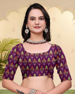 Thumbnail for Prime Volt Mal Cotton Purple Ethnic Printed Saree with Designer Blouse Piece - Distacart