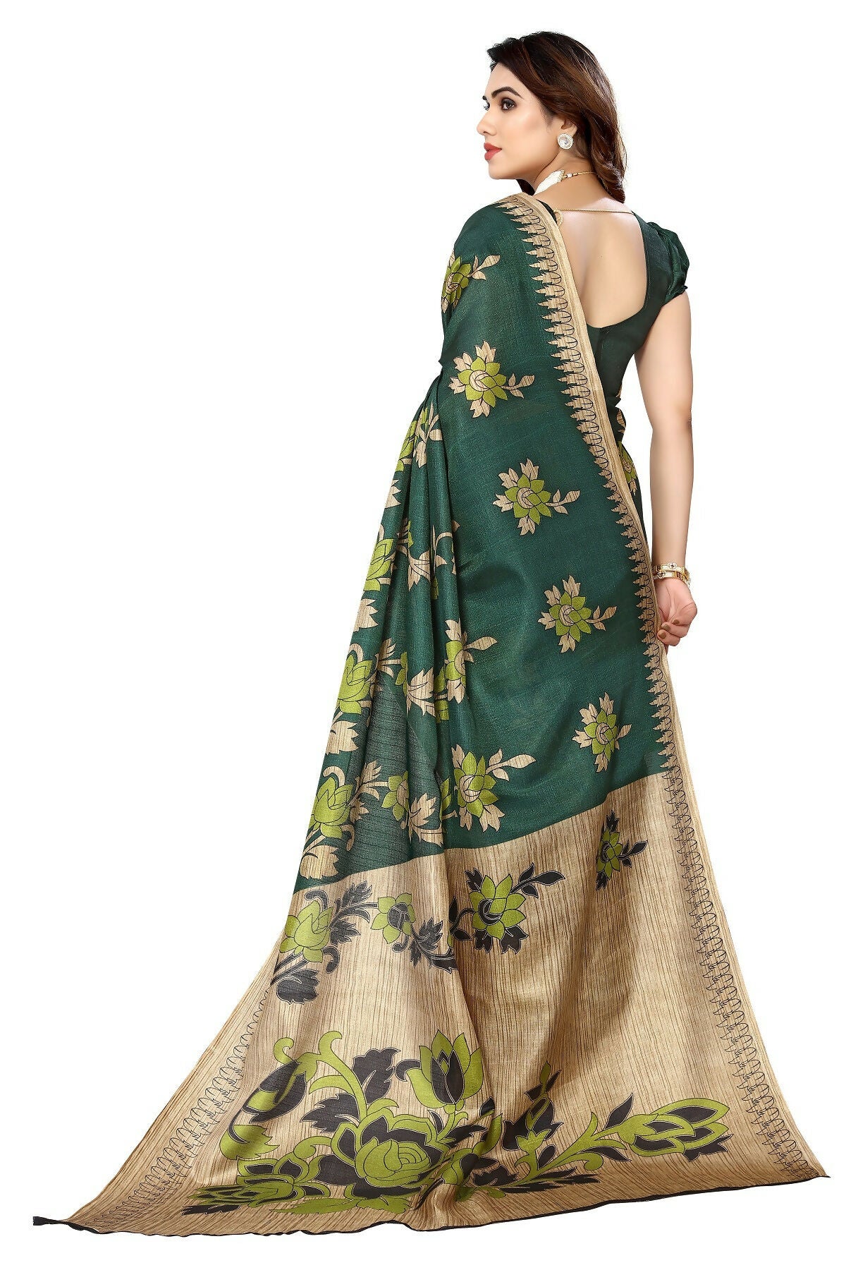 Vamika Green Printed Art Silk Saree - Distacart