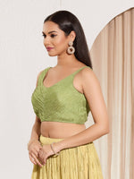 Thumbnail for Joban Fashion Mehendi Green Tissue Padded Blouse With Sweetheart Neck Sleeveless - Distacart