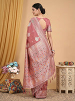 Thumbnail for Shree Shyam Fashion Pink Linen Cotton Saree - Distacart