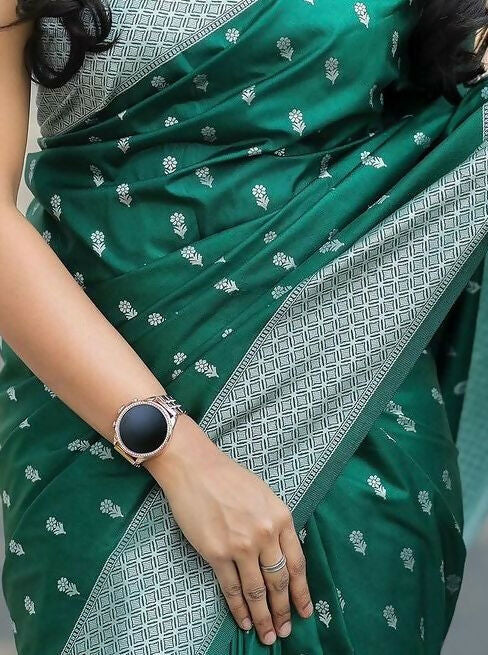 Preksha Creation Banarasi Green Saree With Zari Work - Distacart